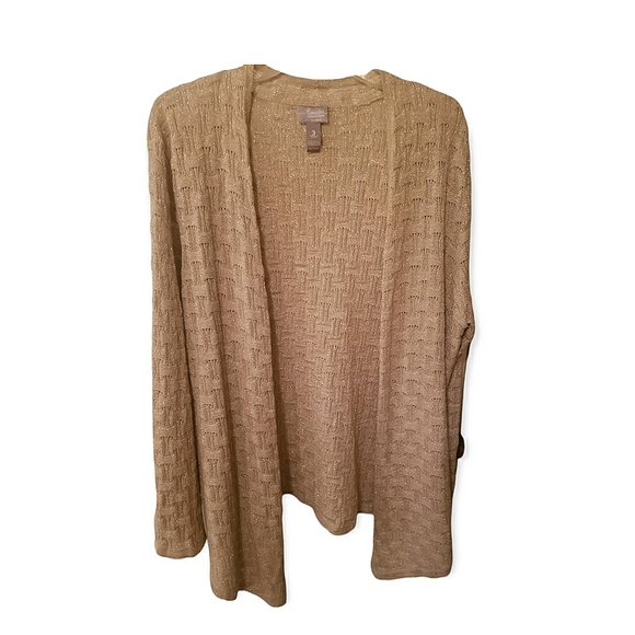 Chicos XL Travelers Collection Open Cardigan/Sweater Taupe  Metallic Gold - Picture 3 of 6